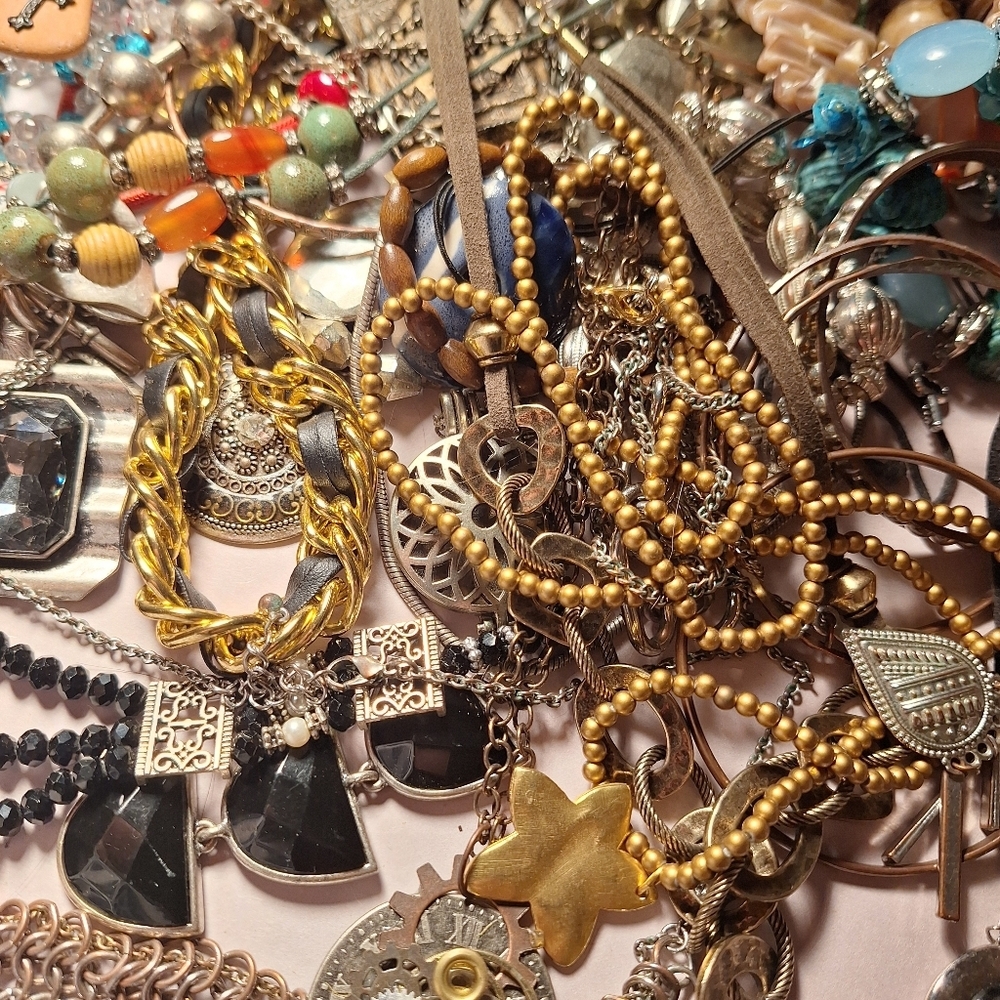 58 PIECE  Wearable Jewelry Lot Necklaces & Bracelets Some Branded Steampunk boho